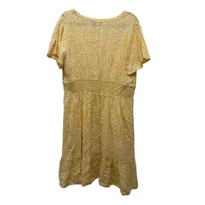 Croft & Barrow Womens Yellow White Floral Smocked Waist Ruffle Hem Dress XL thumbnail 3