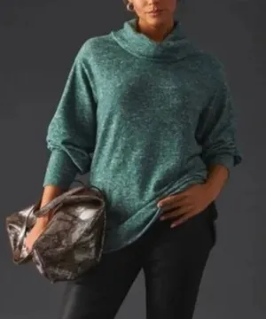 Maeve Cowl Neck Sweater‎ Womens Medium Green Excellent Marled Balloon Sleeve thumbnail 1