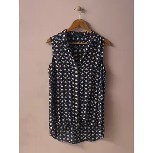 J. Crew Dark Navy Heart Print Blouse Size 4 thumbnail 3