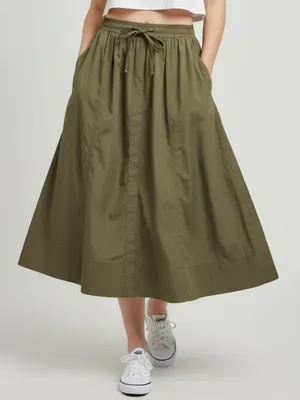 NWT Olive Cotton A-Line Midi Skirt thumbnail 2