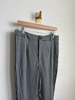 Anthropologie Maeve Gingham High Rise Ankle Trousers Black White Size 10 thumbnail 5