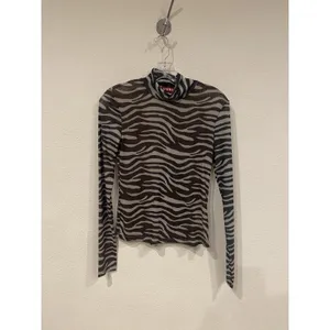 STAUD Shirt Womens Small Brown Zebra Mesh Sheer Long Sleeve Mock Neck Top thumbnail 2