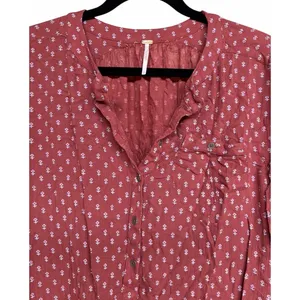 Free People Boho High Low Boyfriend Shirt Rust‎ Women's Size Large thumbnail 3