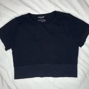 Garage black ribbed short-sleeve crop top thumbnail 1