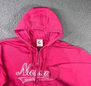 Y2k Retro Nassau‎ Bahamas Zip Up Hoodie Women M Pink Graphic Fleece Sweatshirt thumbnail 1