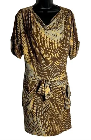 Y2K BCBGMaxAzria Abstract Belted Mini Dress Size XS thumbnail 1