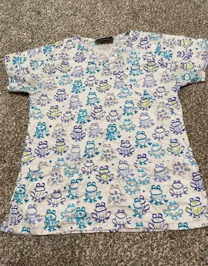 Bonita Frog Print Mock Wrap Scrub Top 🐸 Green Size M thumbnail 2