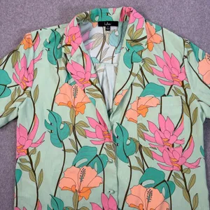 Lulus Women's Small Totally Tropical Light Green Floral Button Up Shirt Dress thumbnail 4