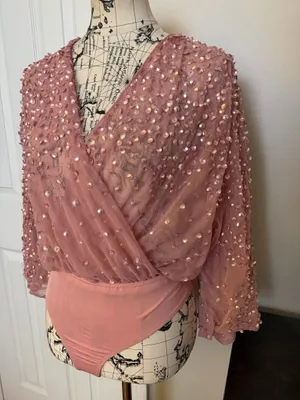 NWOT Asos Maya Bodysuit Sequin Embellished Blush Wrap Blouse sz 8 thumbnail 5