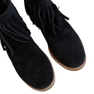 EUC Kate Spade Leather Betsie Fringed Ankle Boots Black Size 6 thumbnail 4