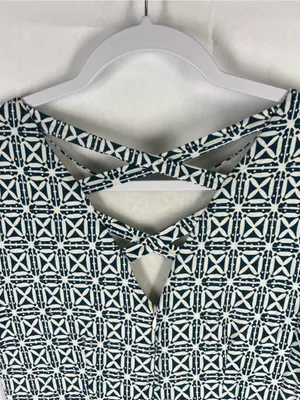 LOFT Geometric Crisscross Back Fit & Flare Dress Blue White Size 0 thumbnail 9