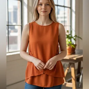 Theory Sleeveless Burnt Orange Sienna Tank Blouse Top M thumbnail 4