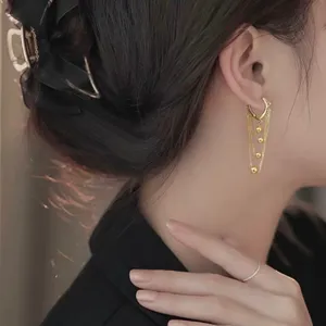 18K Gold Plated Metal Ball Tassel Chain Dangle Drop Earrings for Women thumbnail 4