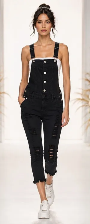 American Bazi Distressed Black Denim Overalls Shorts - Size M thumbnail 1