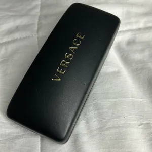 Versace Black‎ Faux Leather Glasses CASE ONLY Felt Lined Gold Lettering On Top thumbnail 2