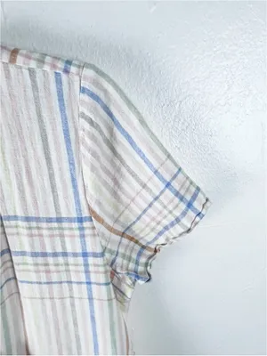 MADEWELL Clara Linen Blend Plaid Short Sleeves Pockets Dress Size Medium Boho thumbnail 6