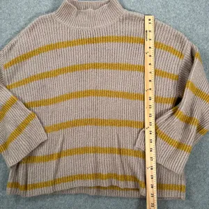 Blu Pepper Mock Neck Stripe Sweater Women's Small Brown/Yellow Ribbed Knit Boxy thumbnail 4