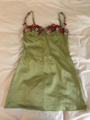Green Princess Polly Mini Dress with Floral Details thumbnail 4