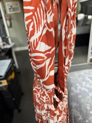 Women's Rust Floral Maxi Dress - Sleeveless V-Neck thumbnail 3