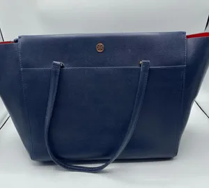 Tory Burch Robinson Tote Navy Blue Orange Lining Large Classic Baddie thumbnail 1