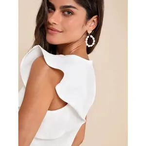 Lulus White One Shoulder Ruffle Mini Dress‎ Cocktail Bridal Size L thumbnail 4