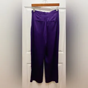NWT, H&M bright purple satin like trousers sz 6 with slits on the side of legs. thumbnail 3