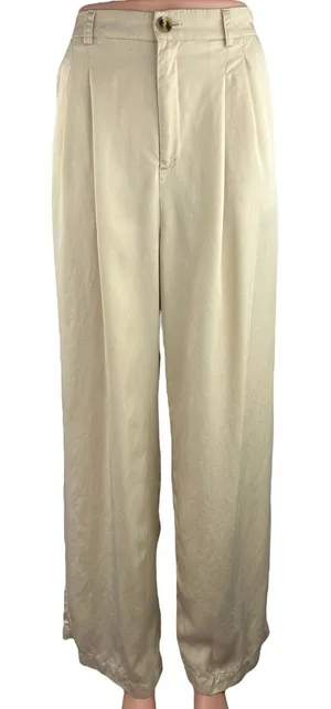 Et Clet Cream High Rise Pleated Career Cozy Ankle Wide Leg Trouser Pants Size M thumbnail 1