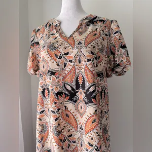 Multicolored Floral Print Ruffle Hem V-Neck Short Sleeve Knee Length Dress thumbnail 3