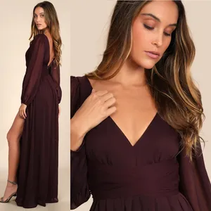 NWOT Lulus Enchant My Love Dark Purple V-Neck Long Sleeve Maxi Dress Size XL thumbnail 3