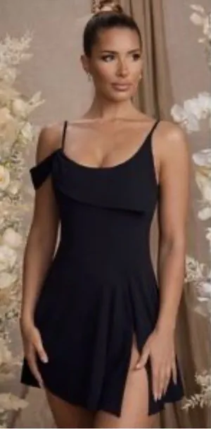 NWT Oh Polly Elegant Black mini Dress with off-shoulder design, size 6 thumbnail 1