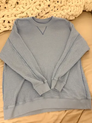 Aerie Waffle Knit Sweatshirt | Blue | Size M thumbnail 5