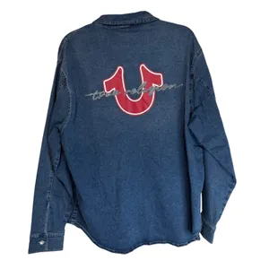 True Religion Oversized Denim Crystal LS Shirt Medium Wintry‎ Wash 600119 XL thumbnail 8