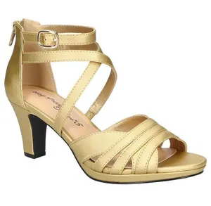 NWT Easy Street Evening Dress Crissa Block Heel Sandals CRISA Gold Satin 10M thumbnail 1