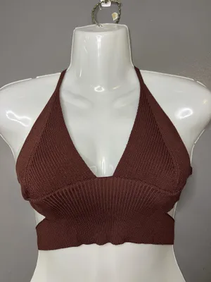 Intimately Free People Bralette Bra Womens Small Brown Ribbed Halter Tie Back thumbnail 1