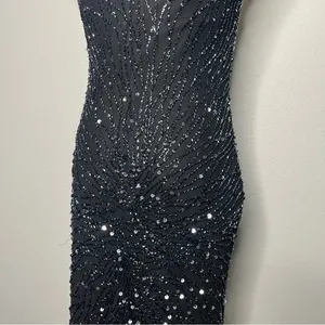 Vintage Scala Black Fully Beaded 100% Silk Whimsigoth Midi Evening Dress Wedding thumbnail 7