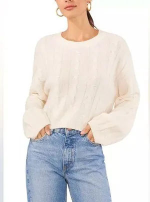 Altar'd State NWT Crew Neck Cable Knit Sweater Antique White Ivory Size L thumbnail 1
