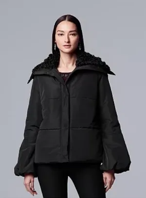 Simply Vera Puffer Jacket Faux Fur Collar Hood‎ Black Medium Balloon Sleeve thumbnail 1