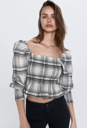 ZARA Smocked Peplum Style Linen Crop Top Sz Small‎ thumbnail 1