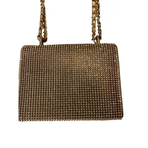 Gold Tone Rhinestone Crystal Shoulder Bag Chain Strap Magnetic Lined Pockets thumbnail 4