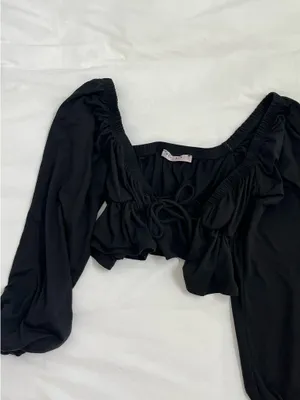 Grey Bandit Long Sleeve Tie Front Crop Top thumbnail 2