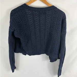 Hollister Knit Cropped Button Front Dark Blue Sweater Size Large thumbnail 3