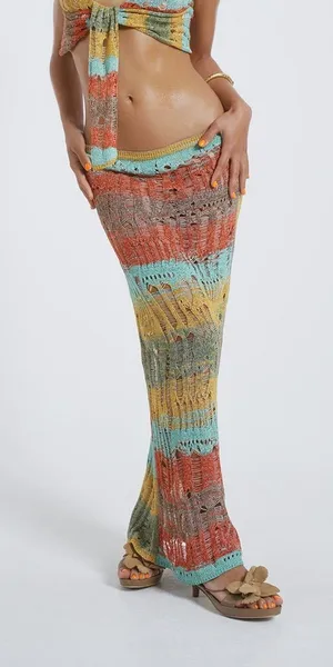 Jaded London NWT Odette Striped Knitted Maxi Skirt Multicolor, Size L thumbnail 1