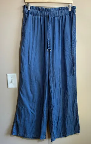 Unbranded Wide Leg Paperbag Waist Pants 12 Blue Womens Lyocell Blend thumbnail 1
