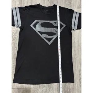 Superman Shirt S DC Comics Graphic Black Grey Striped Sleeve Varsity Tee Women thumbnail 6