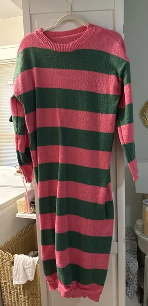 Pink & Green Striped Sweater Dress thumbnail 1