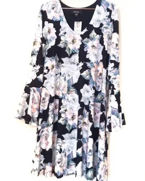 Karen Kane multicolor floral long-sleeve A-line dress thumbnail 1