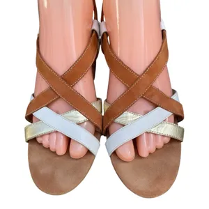 Aerosoles White Gold Tan Leather Strappy Slingback 3" Heel Sandals Size 8 Boho thumbnail 5