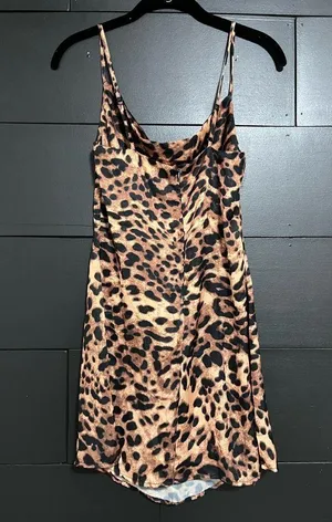 Silky Satin Leopard Print Dress Adjustable Spaghetti Straps. Women’s Size S EUC thumbnail 3