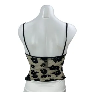 Lioness Basic Instinct Beige Black Velvet Floral Sleeveless Mesh Camisole Top XS thumbnail 3