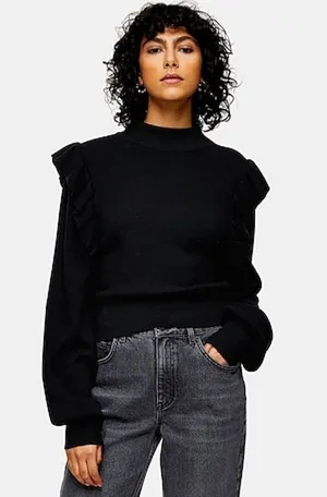 Topshop Black Ruffle Sweater thumbnail 1